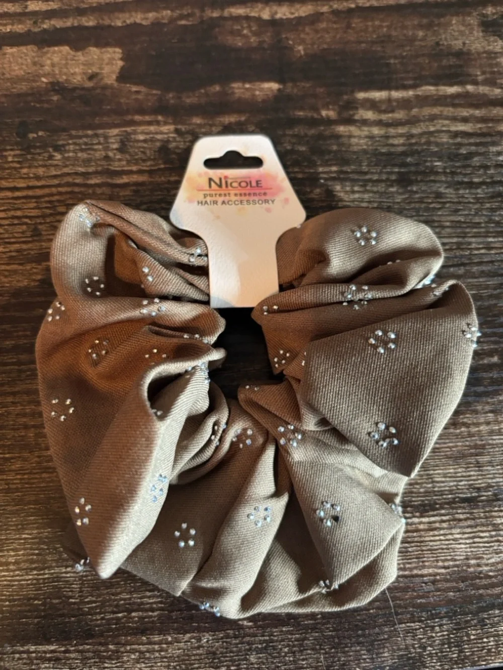 Large Brown Rhinestone‎ Accent Scrunchie